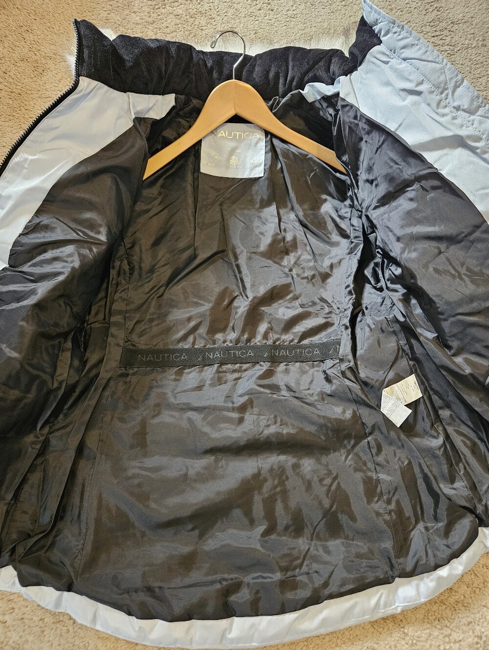 NEW! Nautica Light Blue Hooded Water Resistant Puffer Coat Size M - Picture 7 of 11